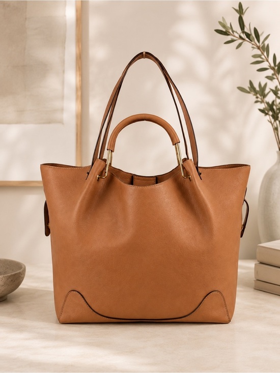 Sondra Roberts Handbags - Sondra Roberts Tan Leather Tote Shoulder Bag Gold Hardware structured bag